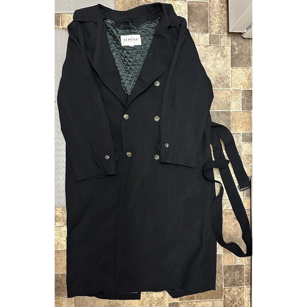Towne London Fog Trench Coat 44reg Black Removable Liner, Sizes In Common